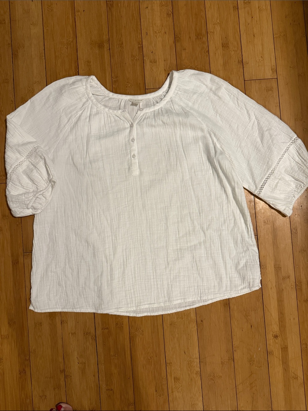 Caslon Sz L 3/4 Sleeve Duo Gauze Top—100% Cotton